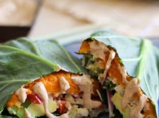 Roasted Sweet Potato and Cauliflower Rice Collard Wraps