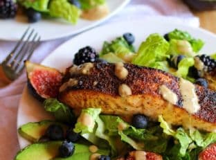 Broiled Salmon and Fig Salad with Blackberries and Green Goddess Dressing