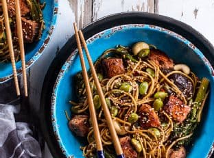 Sake and Ginger Soba Noodle Salmon Stir Fry