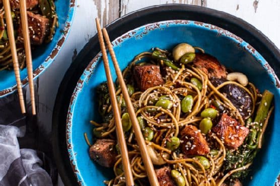 Sake and Ginger Soba Noodle Salmon Stir Fry