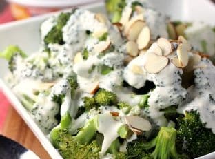 Roasted Broccoli with Garlic Cheese Sauce