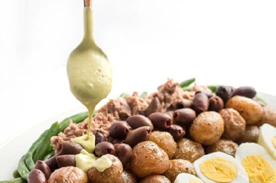 Tuna Nicoise Salad with Avocado Green Goddess Dressing