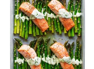 Broiled Salmon and Asparagus with Crème Fraîche