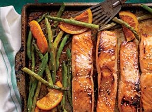 Honey-Soy-Glazed Salmon with Veggies and Oranges