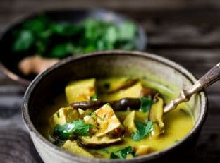Turmeric Curry Tofu with Coconut and Shiitakes