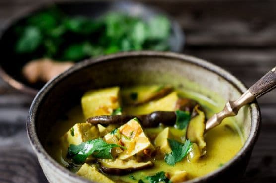 Turmeric Curry Tofu with Coconut and Shiitakes