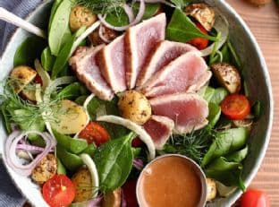 Ahi Tuna Winter Salad with Creamy Balsamic Dressing (DF, GF)
