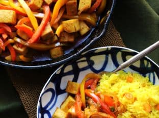 Spicy Vegan Thai Coconut Red Curry with Coconut-Saffron Rice