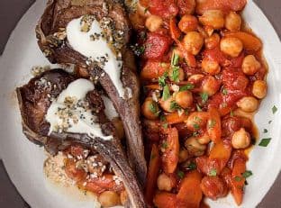 Lamb Chops with Everything-Bagel Yogurt and Chickpeas