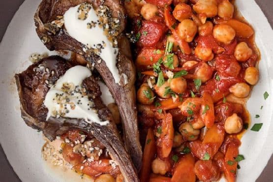 Lamb Chops with Everything-Bagel Yogurt and Chickpeas
