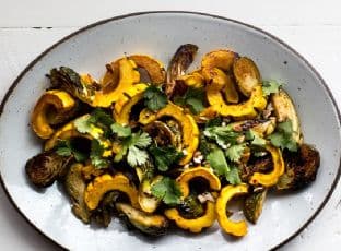 Miso-Harissa Delicata Squash and Brussels Sprouts Salad