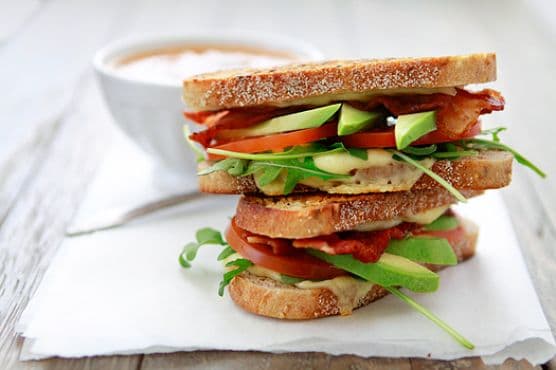 Grilled Cheese With Tomato, Avocado, Bacon, And Arugula