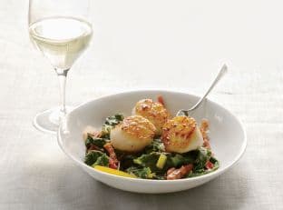 Seared Scallops with Bacon-Braised Chard
