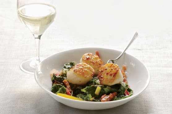 Seared Scallops with Bacon-Braised Chard