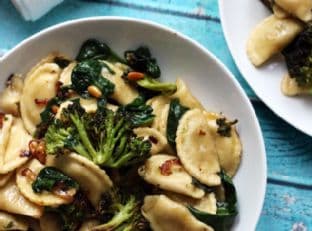 Agnolotti with Roasted Broccoli and Spinach in a Buttered Pine Nut Sauce