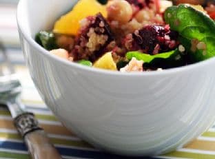 Quinoa Salad Recipe With Roasted Beets, Chick Peas, Baby Spinac