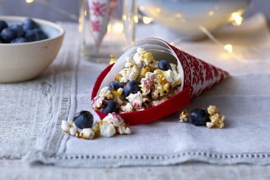 Festive Blueberry and Bergamot Popcorn with salted caramel