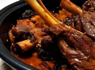 Braised Lamb Shanks with Dried Apricots, Plums, and Candied Ginger