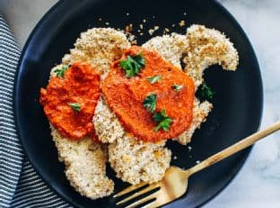 Herb Crusted Cauliflower Steaks with Romesco Sauce