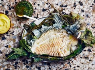 Grilled Turbot with Celery Leaf Salsa Verde